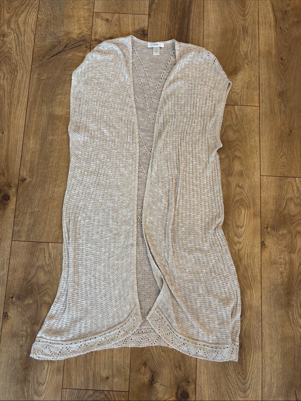 C.J. Banks Cream Pointelle Knit Open-Front Boho Sleeveless Long Cardigan